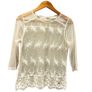 Abercrombie & Fitch Sheer Lace Top, 3/4 sleeves, L